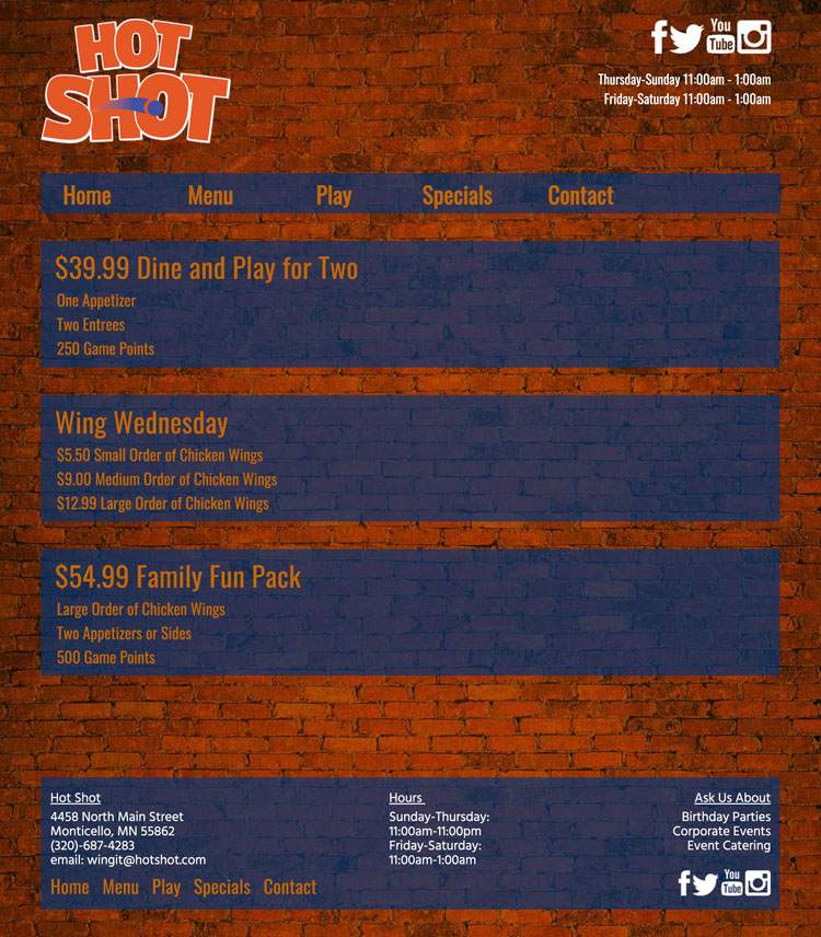 Hot Shot Specials Page